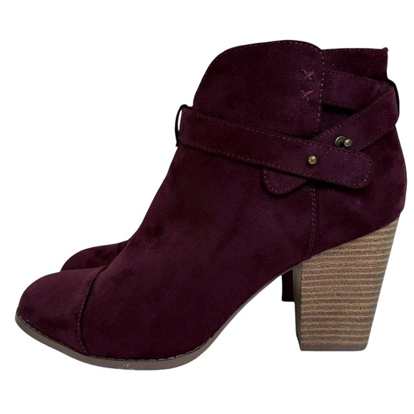 Faux Suede Heeled Ankle Boots Booties Charlotte Russe Haro Dark Wine Women’s 10 - Picture 10 of 10